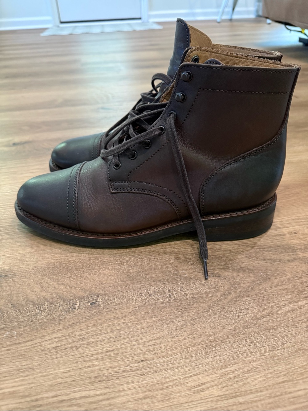 Thursday Boot Company Dark Brown Leather Cap-Toe Lace-Up Boots